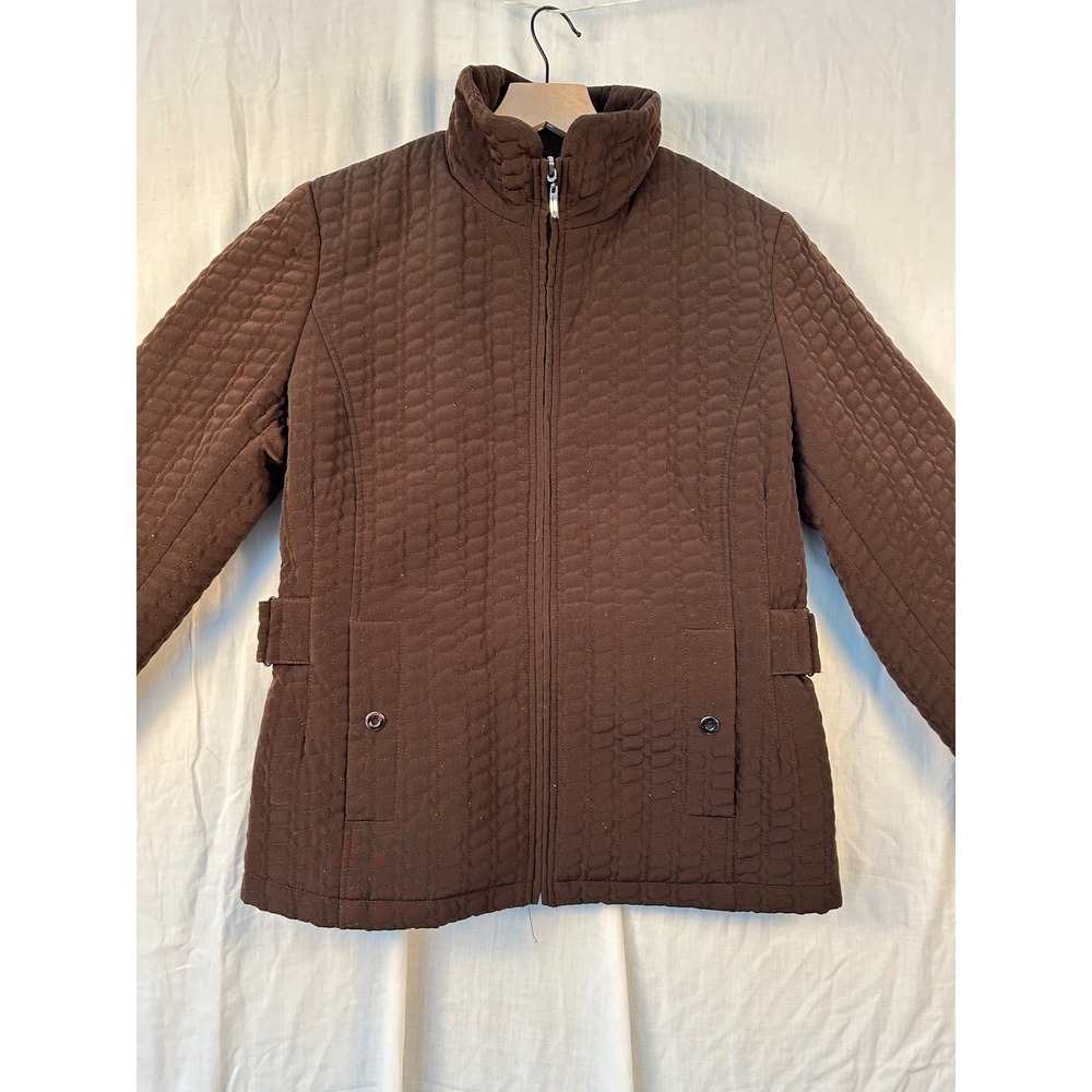 Gallery Womens Quilted Bubble Texture Jacket Brown Zip Stand Collar Size M #2213